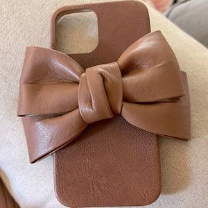Tan Leather Like Bow Handle Phone Case for iPhone 12/12 Pro